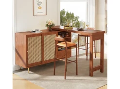 Mesa de bar giratoria de 360°, diseño extensible, MDF + metal, color negro y natural (140 × 80 × 76 cm)