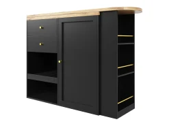 Mesa de bar giratoria de madera con 1 puerta y 2 cajones, isla de cocina con almacenaje, 138 x 39 x 102 cm, color negro