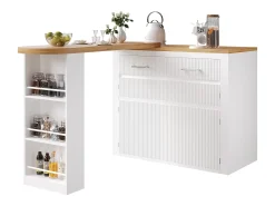 Mesa de bar móvil extensible - 137-215 x 39 x 102,3 cm - con 1 cajón + 2 puertas - MDF - blanco