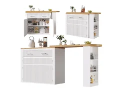 Mesa de bar móvil extensible - 137-215 x 39 x 102,3 cm - con 1 cajón + 2 puertas - MDF - blanco