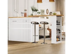 Mesa de bar móvil extensible - 137-215 x 39 x 102,3 cm - con 1 cajón + 2 puertas - MDF - blanco