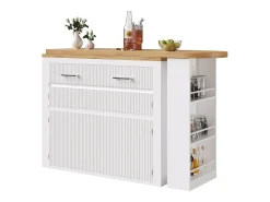 Mesa de bar móvil extensible - 137-215 x 39 x 102,3 cm - con 1 cajón + 2 puertas - MDF - blanco