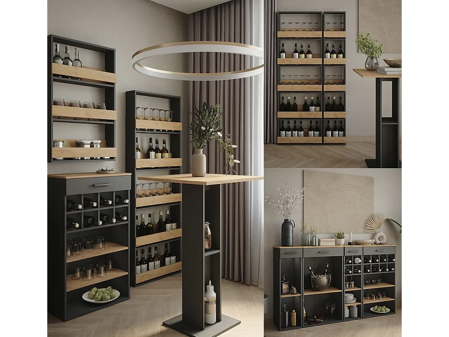 Mesa de bar oro power roble/antracita 110x65x106 repose