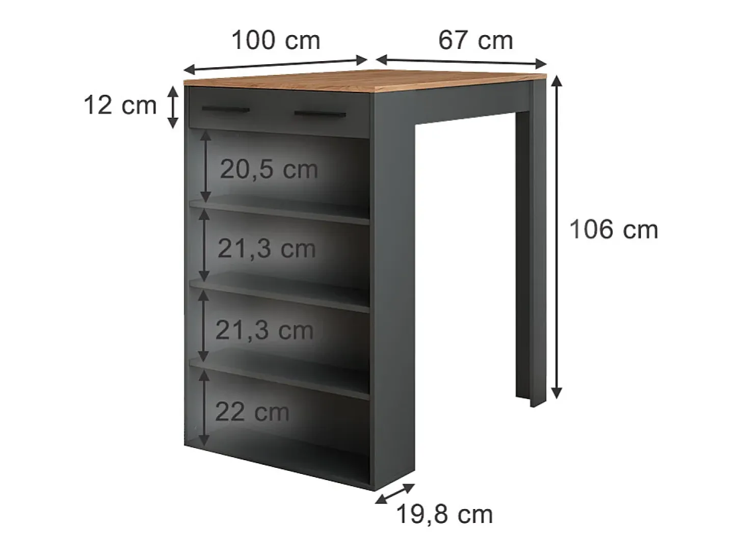 Mesa de bar oro power roble/antracita 67x100x106 repose