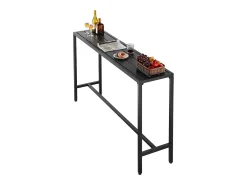 Mesa de Bar SucceBuy Alta Exterior, 160 x 37,5 cm, Mesa de Comedor Rectangular, con Tablero Impermeable, Estructura de Metal Robusta, Muebles de Jardín