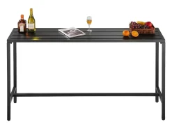 Mesa de Bar SucceBuy Alta Exterior, 160 x 37,5 cm, Mesa de Comedor Rectangular, con Tablero Impermeable, Estructura de Metal Robusta, Muebles de Jardín