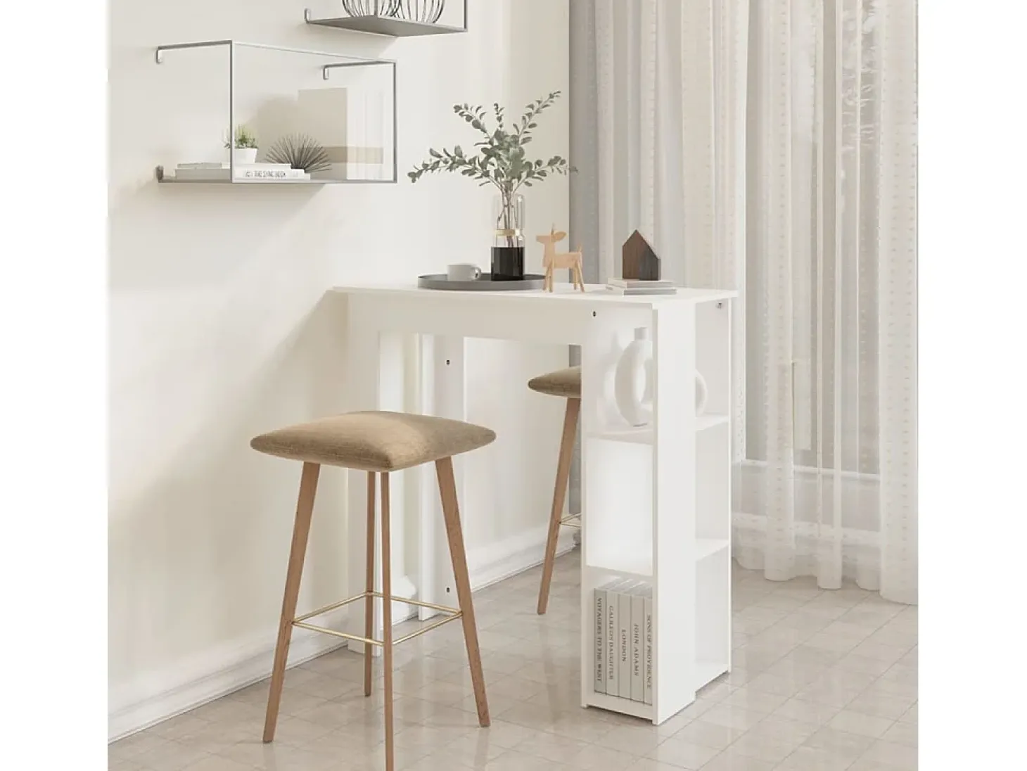 Mesa de bar y estante Blanco 102x50x103,5 cm Madera de ingeniería