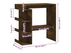 Mesa de bar y estante de almacenamiento de madera de ingeniería de roble ahumado