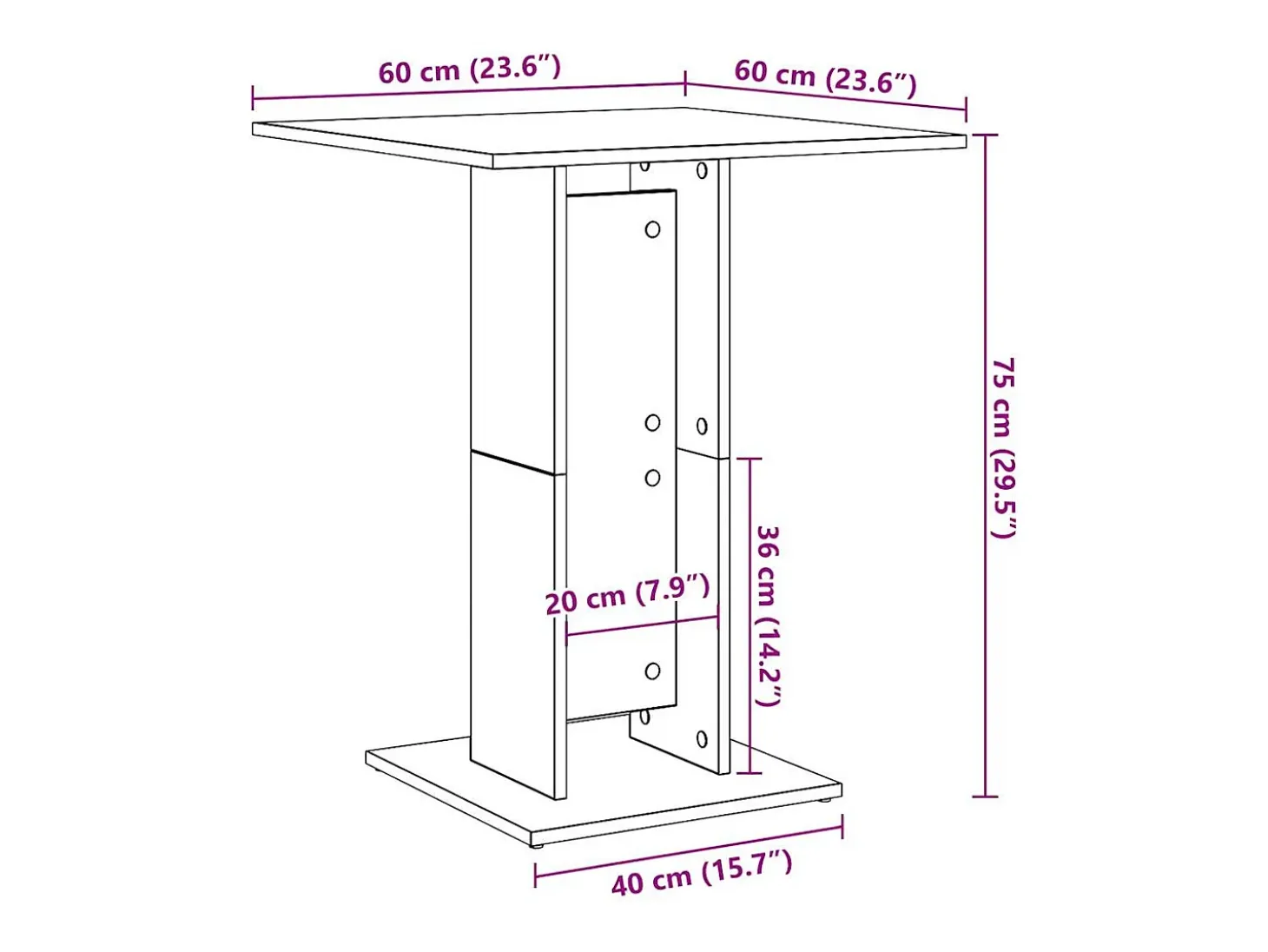 Mesa de bistró de madera de ingeniería envejecida 60x60x75 cm