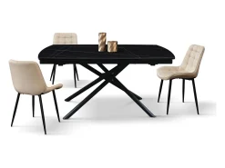 Mesa de cerámica negra, base de metal negro, extensible 160x90 - 240x90 cm - BONIFACIO