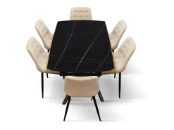 Mesa de cerámica negra, base de metal negro, extensible 160x90 - 240x90 cm - BONIFACIO
