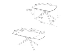 Mesa de cerámica negra, base de metal negro, extensible 120x88-180x88 - BONIFACIO