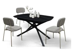 Mesa de cerámica negra, base de metal negro, extensible 120x88-180x88 - BONIFACIO