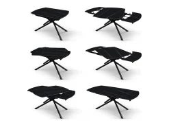 Mesa de cerámica negra, base de metal negro, extensible 120x88-180x88 - BONIFACIO