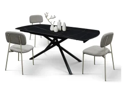 Mesa de cerámica negra, base de metal negro, extensible 120x88-180x88 - BONIFACIO