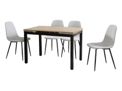 Mesa de Cocina Extensible – 110/170x70x75 cm, Tapa MDF en Acabado Roble y Patas Metálicas Negras, con Dos Alas Laterales, Diseño Moderno y Funcional.