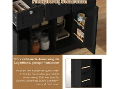 Mesa de cocina móvil de 132cm de estilo rústico con encimera plegable y toma de corriente.