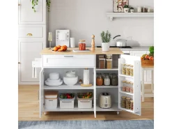 Mesa de cocina móvil plegable de roble, 132,5 x 44 x 90 cm, mueble multifunción, 5 ruedas