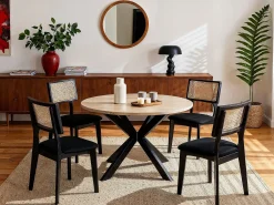 Mesa de comedor - 4 cubiertos - MDF y metal - Roble y negro - TILKI