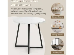 Mesa de comedor - 80 x 80 x 75 cm - Mesa redonda de metal con moderno diseño de mármol - MDF - Blanco/dorado