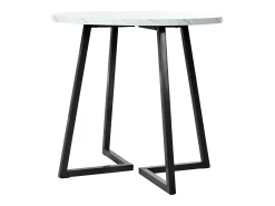 Mesa de comedor - 80 x 80 x 75 cm - Mesa redonda de metal con moderno diseño de mármol - MDF - Blanco/dorado