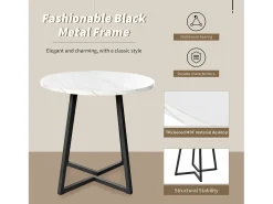 Mesa de comedor - 80 x 80 x 75 cm - Mesa redonda de metal con moderno diseño de mármol - MDF - Blanco/dorado