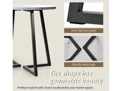 Mesa de comedor - 80 x 80 x 75 cm - Mesa redonda de metal con moderno diseño de mármol - MDF - Blanco/dorado