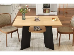 Mesa de comedor - 130 x 85 x 75 cm - con espacio para mascotas y bandeja de almacenamiento - MDF - negro