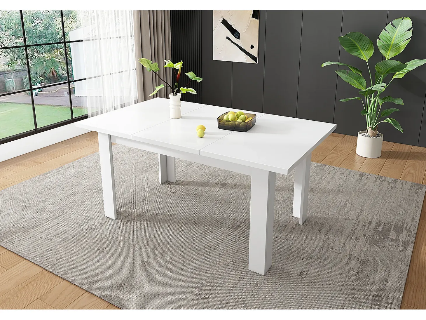 Mesa de comedor 12070 cm, con almacenaje, diseño moderno, MDF, blanco (120,65x49,53x22,23 cm)
