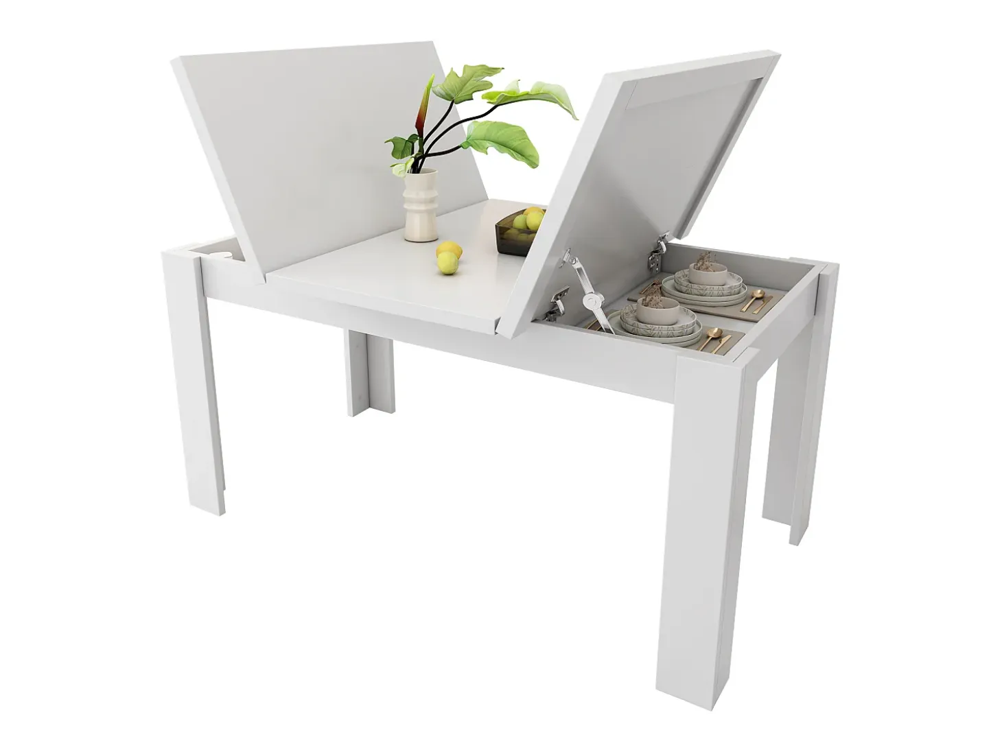 Mesa de comedor 12070 cm, con almacenaje, diseño moderno, MDF, blanco (120,65x49,53x22,23 cm)