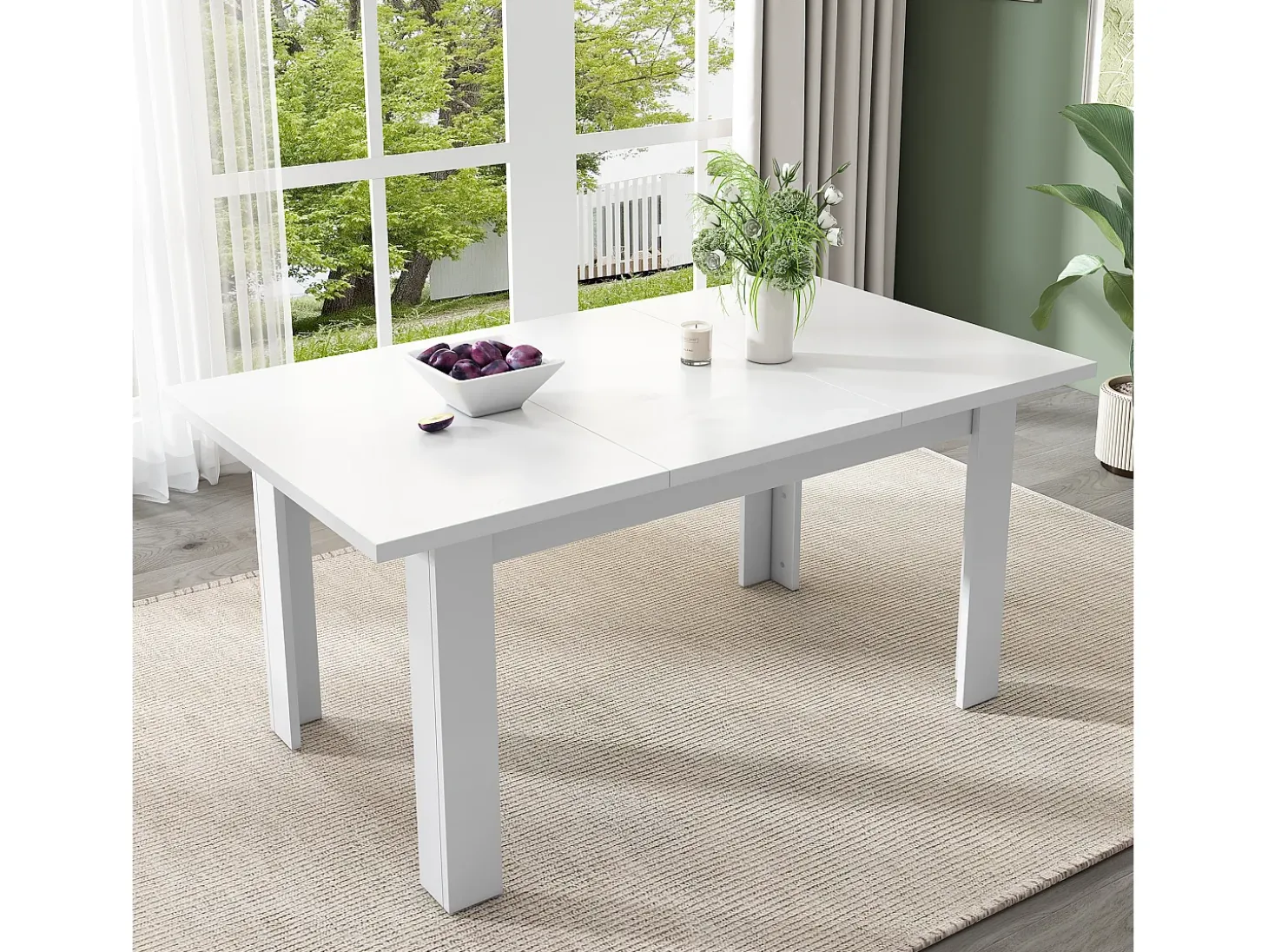 Mesa de comedor 12070 cm, con almacenaje, diseño moderno, MDF, blanco (120,65x49,53x22,23 cm)