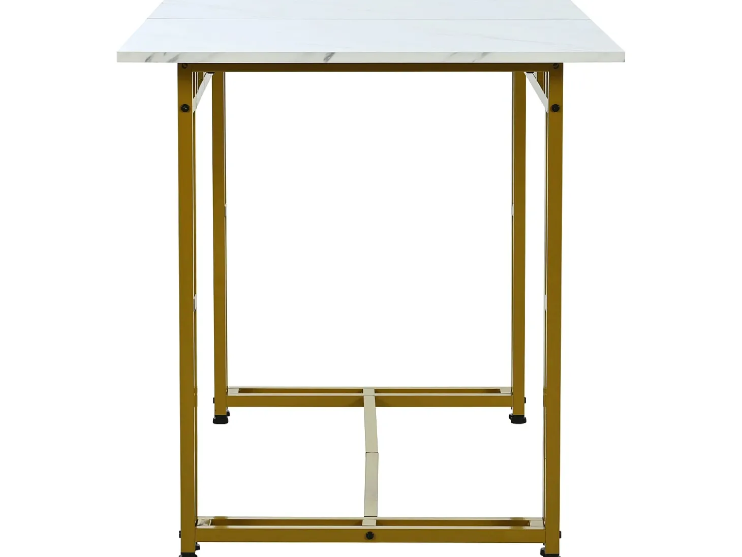 Mesa de comedor - tapa efecto mármol - patas de metal dorado - 120x70cm - Blanco y Dorado