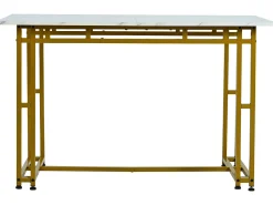 Mesa de comedor - tapa efecto mármol - patas de metal dorado - 120x70cm - Blanco y Dorado
