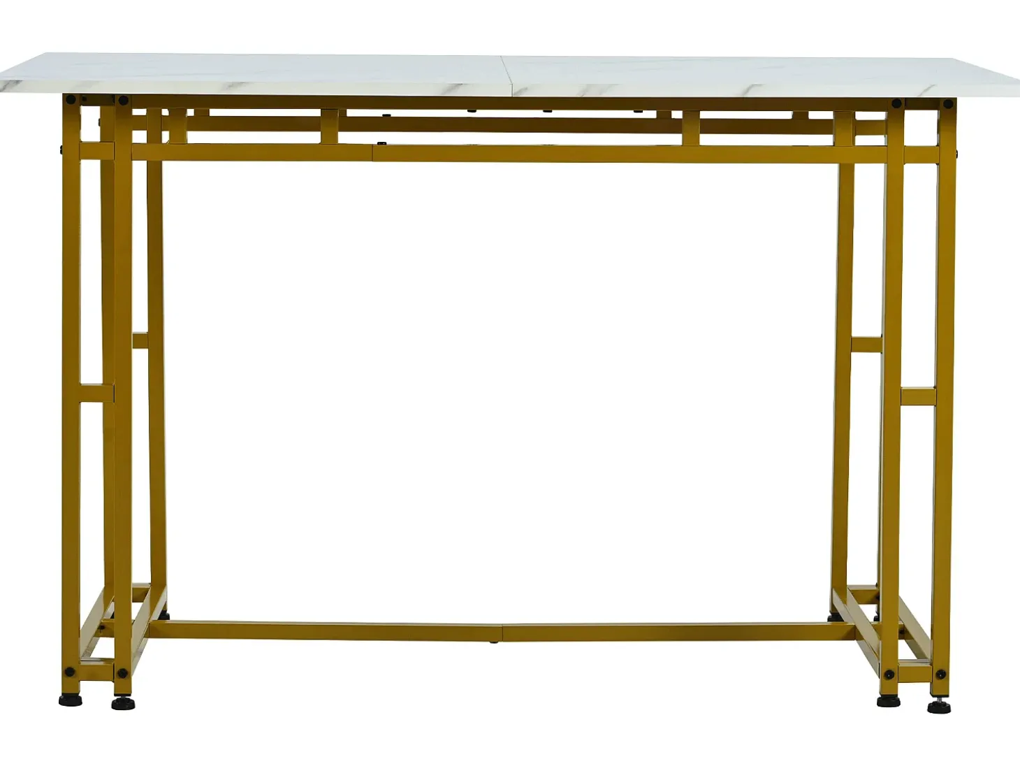 Mesa de comedor - tapa efecto mármol - patas de metal dorado - 120x70cm - Blanco y Dorado