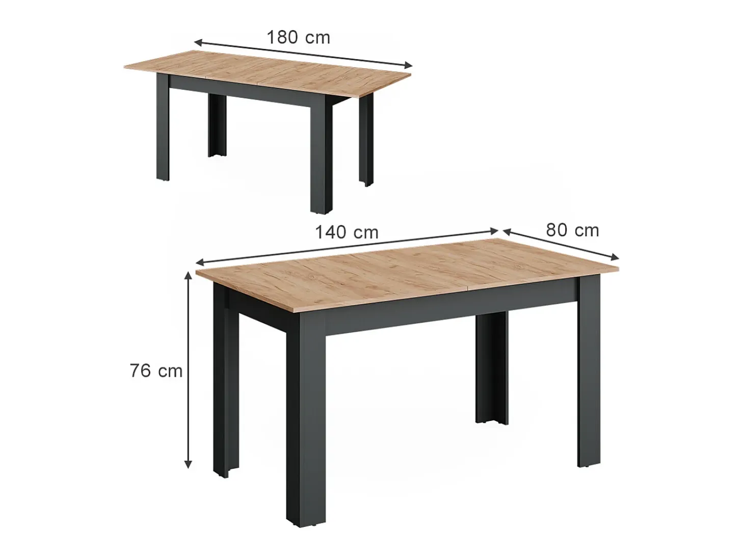 Mesa de comedor antracita/roble dorado 180x80x76 repose