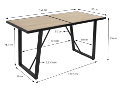 Mesa de comedor aspecto roble mueble cocina rectangular para 6 personas 140x70cm