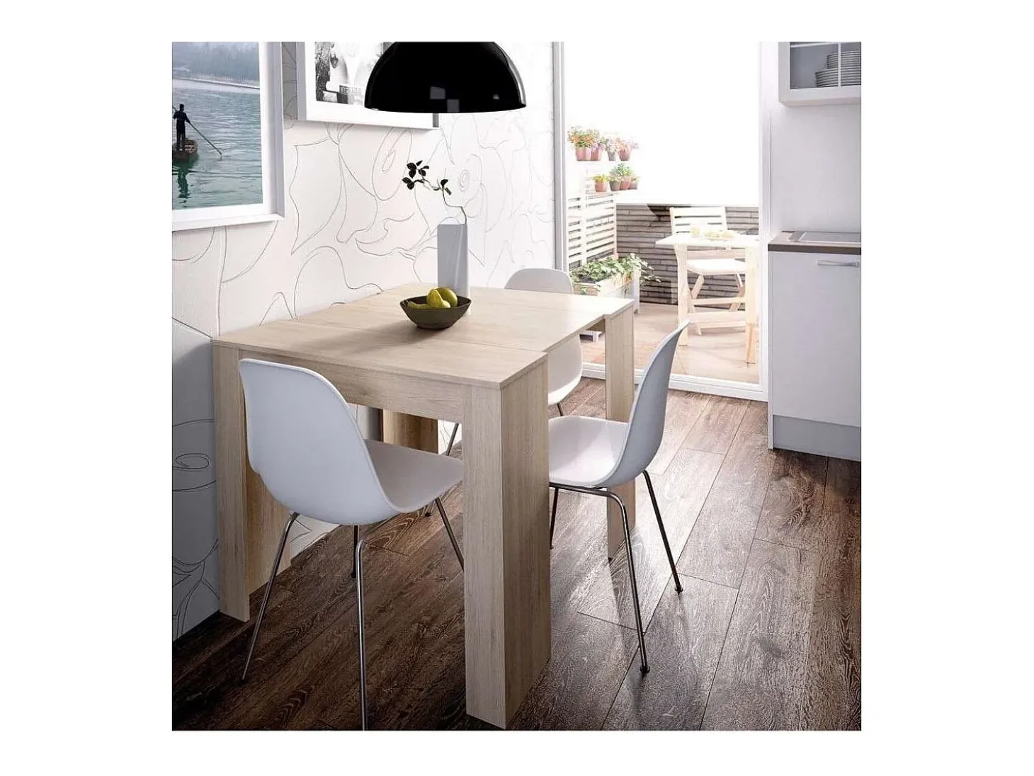 Mesa de comedor Bailen multifunción extensible en madera natural de 77 cm(alto), 54-101-1