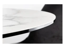 Mesa de comedor BAUMA 120 cm – Tablero redondo de cerámica efecto mármol blanco y patas de metal – Estilo moderno chic