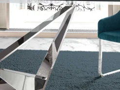 Mesa de comedor Bazika 220 cm de cristal templado con patas de metal cromado