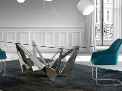 Mesa de comedor Bazika 220 cm de cristal templado con patas de metal cromado