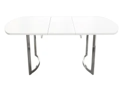Mesa de comedor blanca - Mesa de comedor retráctil con patas plateadas - para comedor y sala de estar