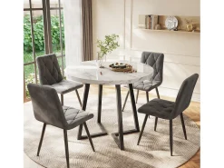 Mesa de comedor blanca - Mesa de comedor con tablero de MDF y patas de metal negro - decoración estampada