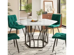Mesa de comedor blanca - Mesa de comedor con tablero hexagonal y estructura de metal negro - para comedor y sala de estar