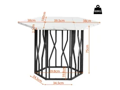 Mesa de comedor blanca - Mesa de comedor con tablero hexagonal y estructura de metal negro - para comedor y sala de estar