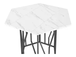 Mesa de comedor blanca - Mesa de comedor con tablero hexagonal y estructura de metal negro - para comedor y sala de estar