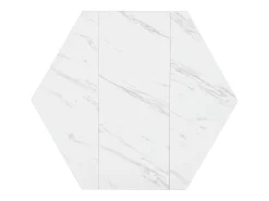 Mesa de comedor blanca - Mesa de comedor con tablero hexagonal y estructura de metal negro - para comedor y sala de estar