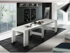 Mesa de comedor blanco brillante extensible 90x51-300cm consola diseño Pratika White