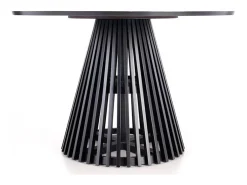 Mesa de comedor contemporánea redonda con tablero de aspecto roble natural y pata central negra OCTANT