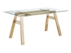 Mesa de comedor cristal transparente y madera L160 cm BACCO