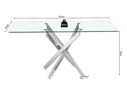 Mesa de comedor CRISTELIA – 160x90 cm – Tablero de cristal – Patas de metal cromado – Diseño elegante y luminoso